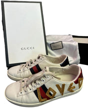 Load image into Gallery viewer, Gucci Ace Gold Loved White Sneakers
