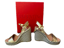 Load image into Gallery viewer, Valentino RockStud Metallic Leather Espadrille Leather Wedge Sandals
