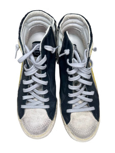 Golden Goose Black Leather Glitter Printed Sneakers