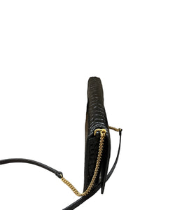 YSL Saint Laurent Black Croc embossed leather