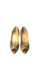 Load image into Gallery viewer, Christian Louboutin Gold open toe studded  Heels
