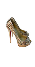 Load image into Gallery viewer, Christian Louboutin Gold open toe studded  Heels
