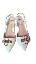 Load image into Gallery viewer, Fendi White Leather Ball Slingback Flats
