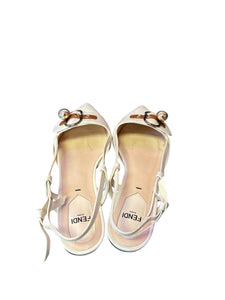 Fendi White Leather Ball Slingback Flats