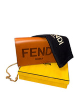 Load image into Gallery viewer, Fendi Chain Shoulder Bag Brown Calfskin Leather
