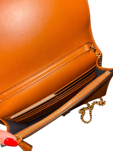 Fendi Chain Shoulder Bag Brown Calfskin Leather