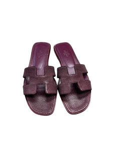 Hermes Oran Sandals Lizard Purple