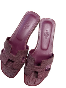 Hermes Oran Sandals Lizard Purple