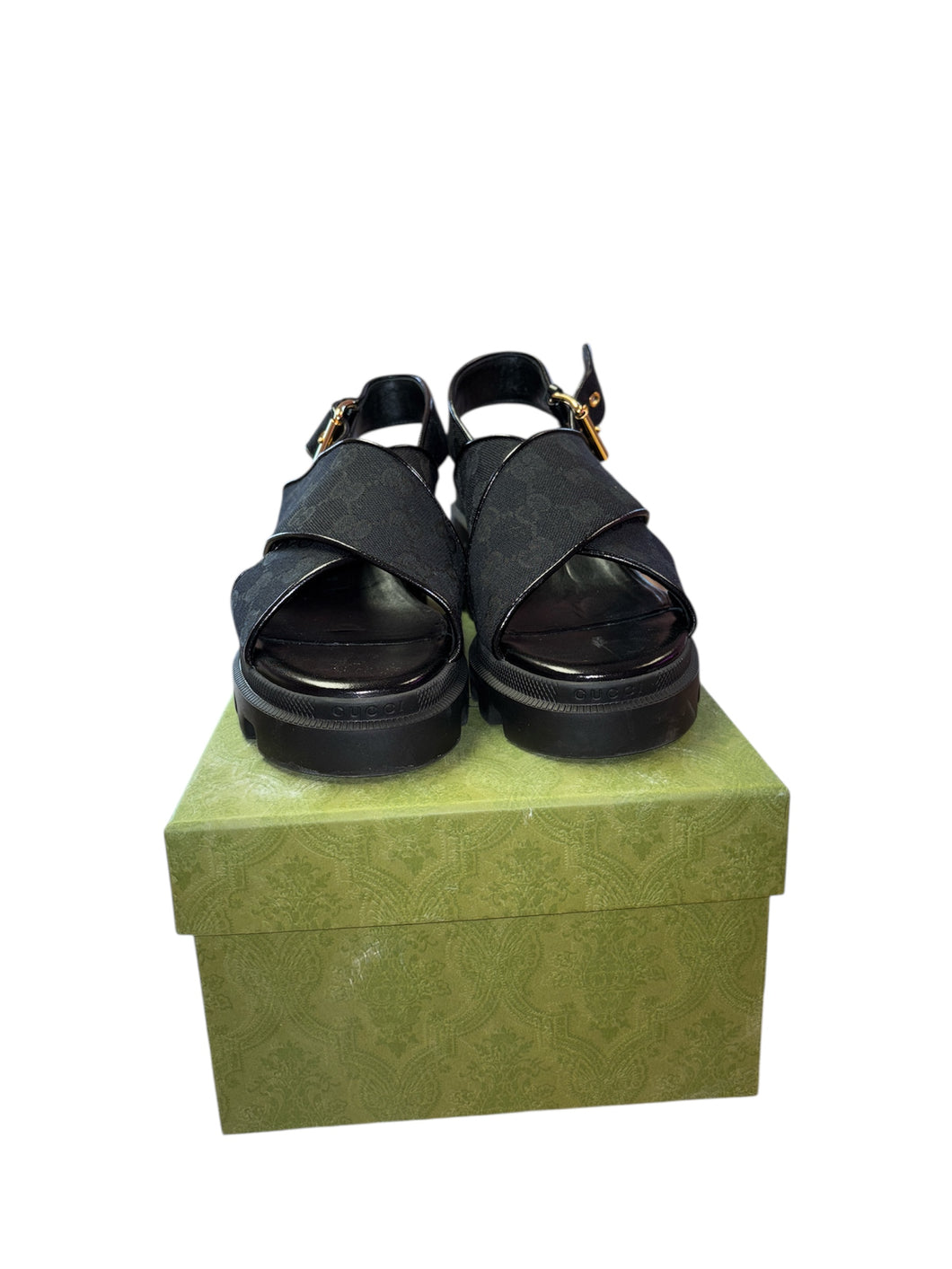 Gucci Black GG Lug Sandals