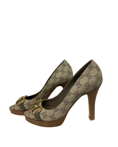 Gucci Guccissima Canvas Horsebit Peep Toe Platform