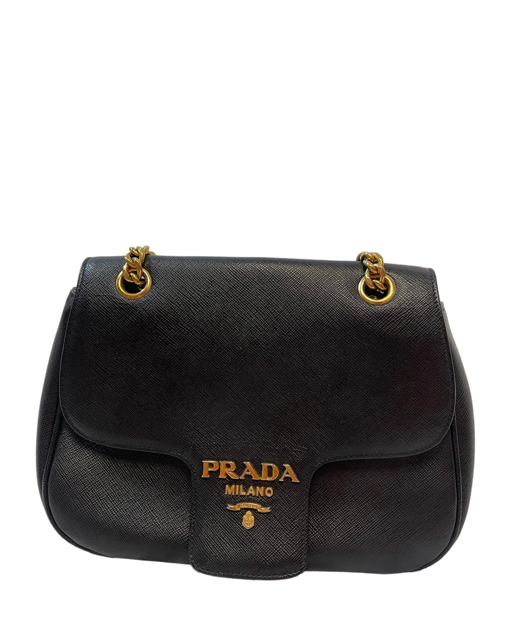 Prada Black Saffiano Flab Shoulder Bag