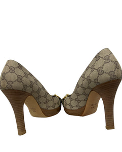 Gucci Guccissima Canvas Horsebit Peep Toe Platform