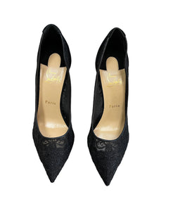 Christian Louboutin Lace Black Suede and Lace Follies Pointed Toe Pumps