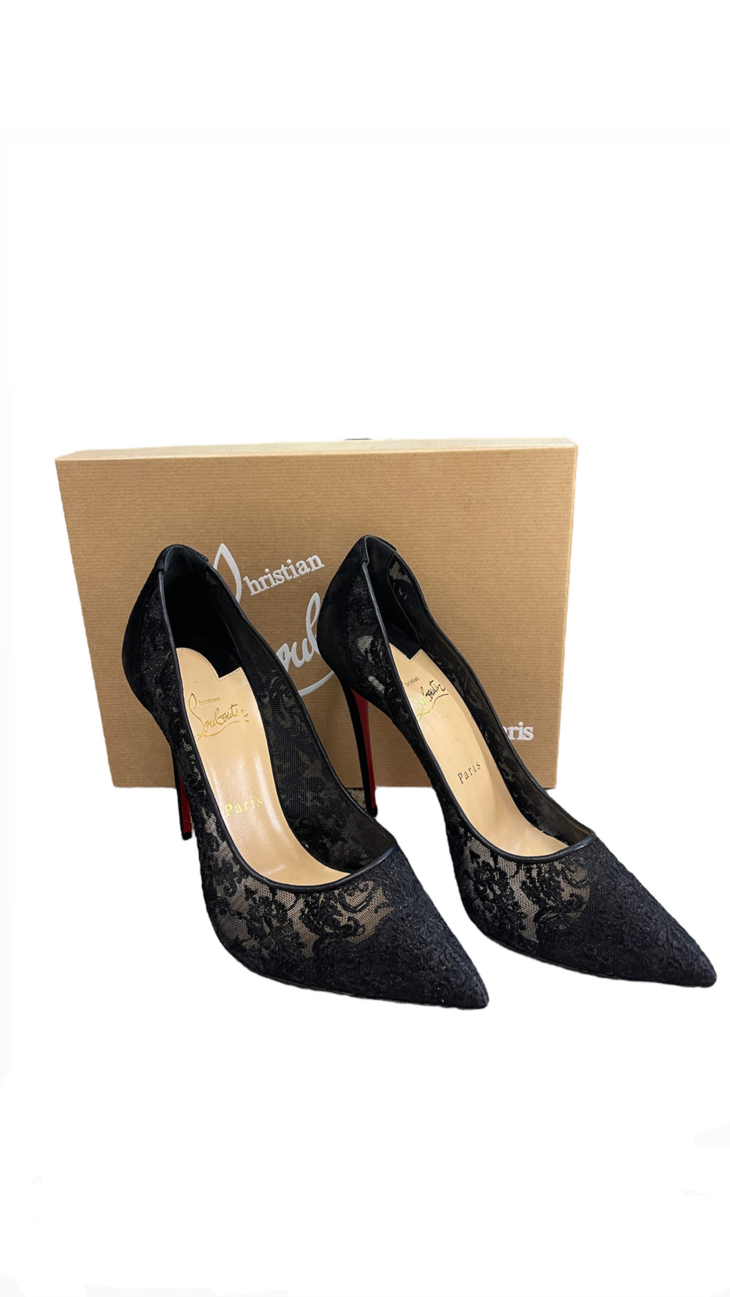 Christian Louboutin Lace Black Suede and Lace Follies Pointed Toe Pumps