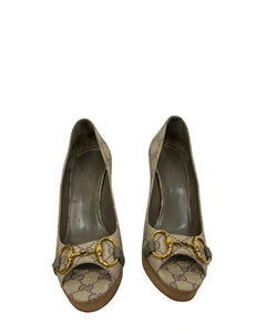 Gucci Guccissima Canvas Horsebit Peep Toe Platform