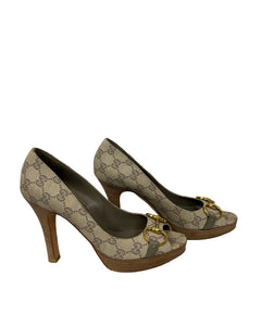 Gucci Guccissima Canvas Horsebit Peep Toe Platform