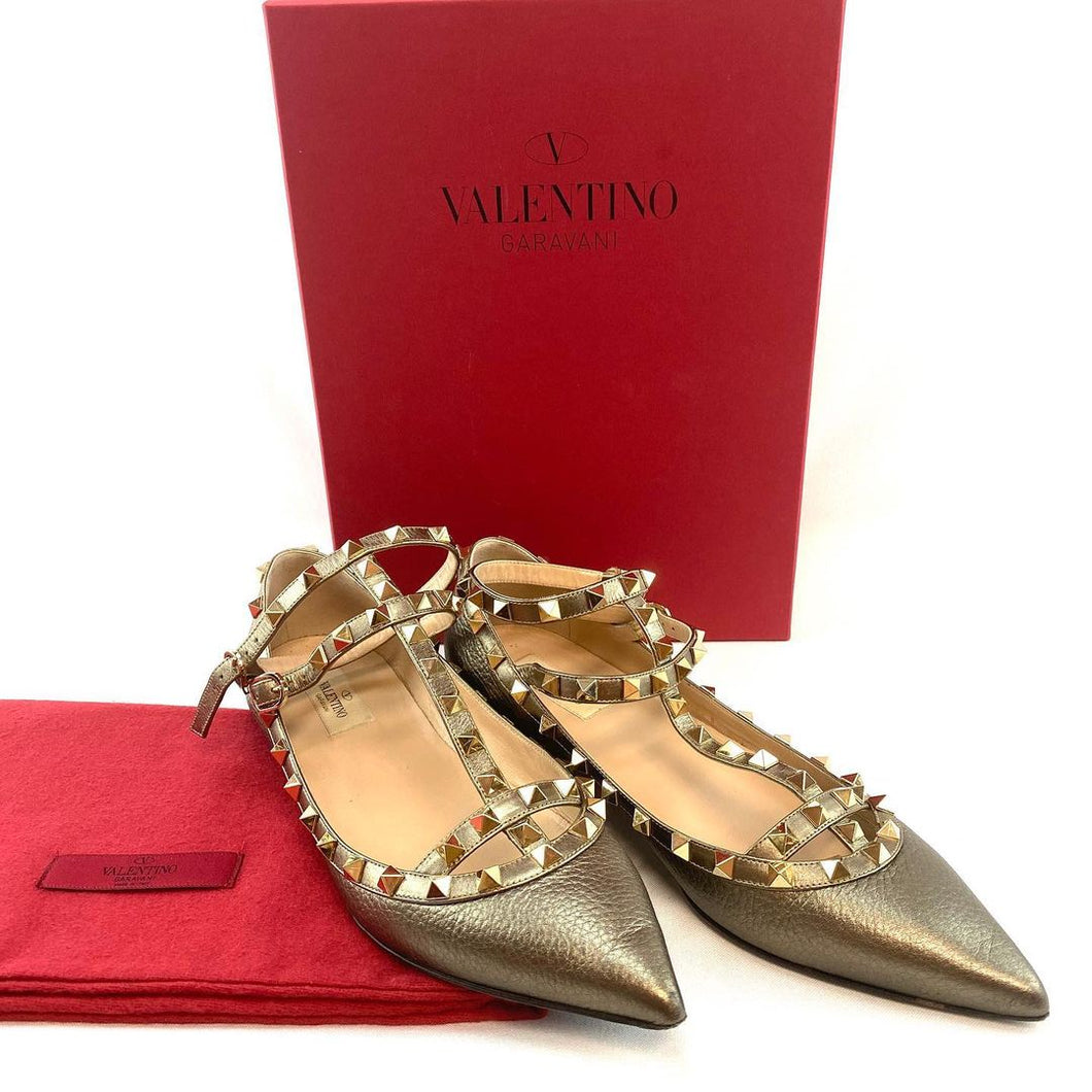 Valentino Garavani Rockstud Accents Leather Ballet Flats