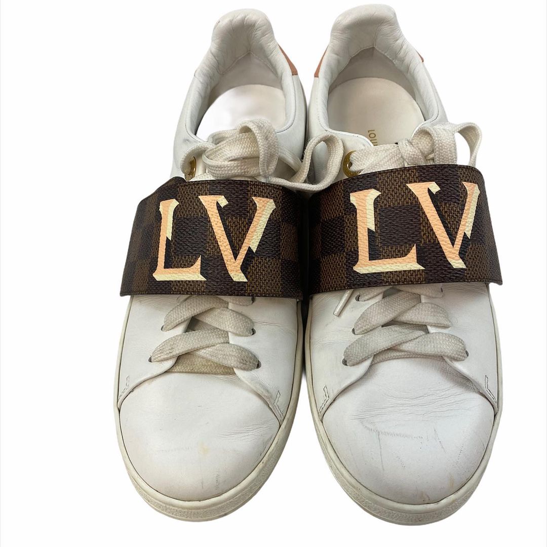 Louis Vuitton White Leather and Monogram Canvas Frontrow Low Top Sneakers  Size 37 Louis Vuitton