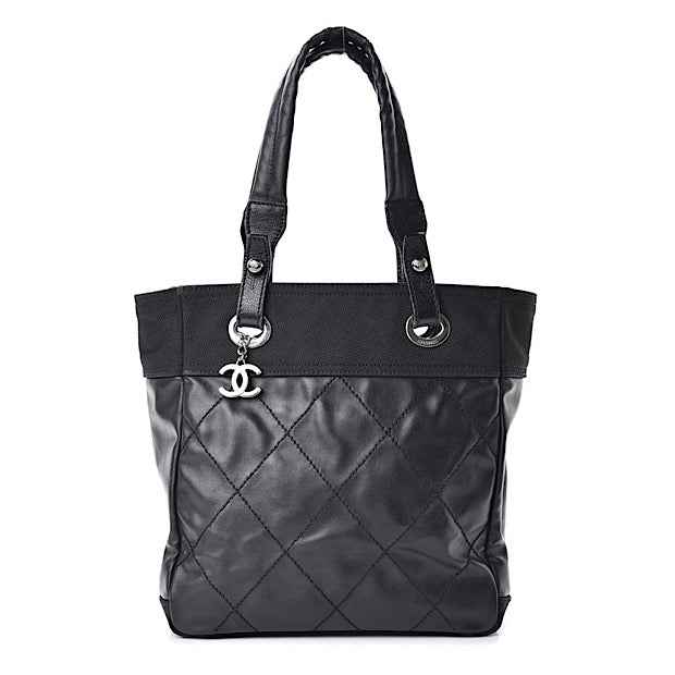 Chanel 2010s Black Quilted Coated and Canvas Paris Biarritz Tote · INTO