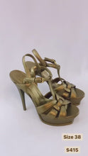 Load and play video in Gallery viewer, YSL Tribute Sandal Platform Bronze
