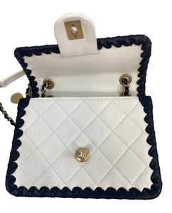 Chanel chain calfskin b&w crossbody