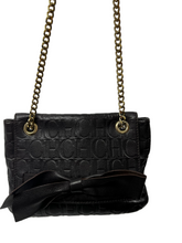 Load image into Gallery viewer, Carolina Herrera Brown Monogram Embossed Leather Audrey Bow Flap Shoulder Bag
