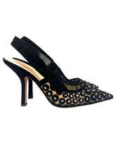 Load image into Gallery viewer, Christian DIOR J’ADIOR Black Suede Mesh Crystal Slingback Heels
