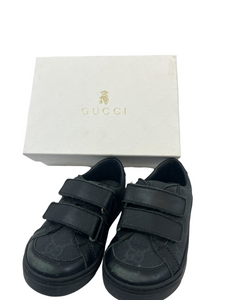 GUCCI  “GG” Black Canvas Toddler Velcro Sneakers