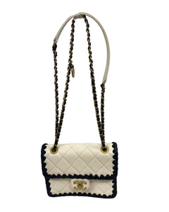 Chanel chain calfskin b&w crossbody