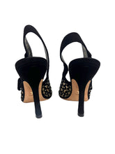 Load image into Gallery viewer, Christian DIOR J’ADIOR Black Suede Mesh Crystal Slingback Heels
