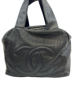 Chanel Black Perforated Leather Bowler Handbag