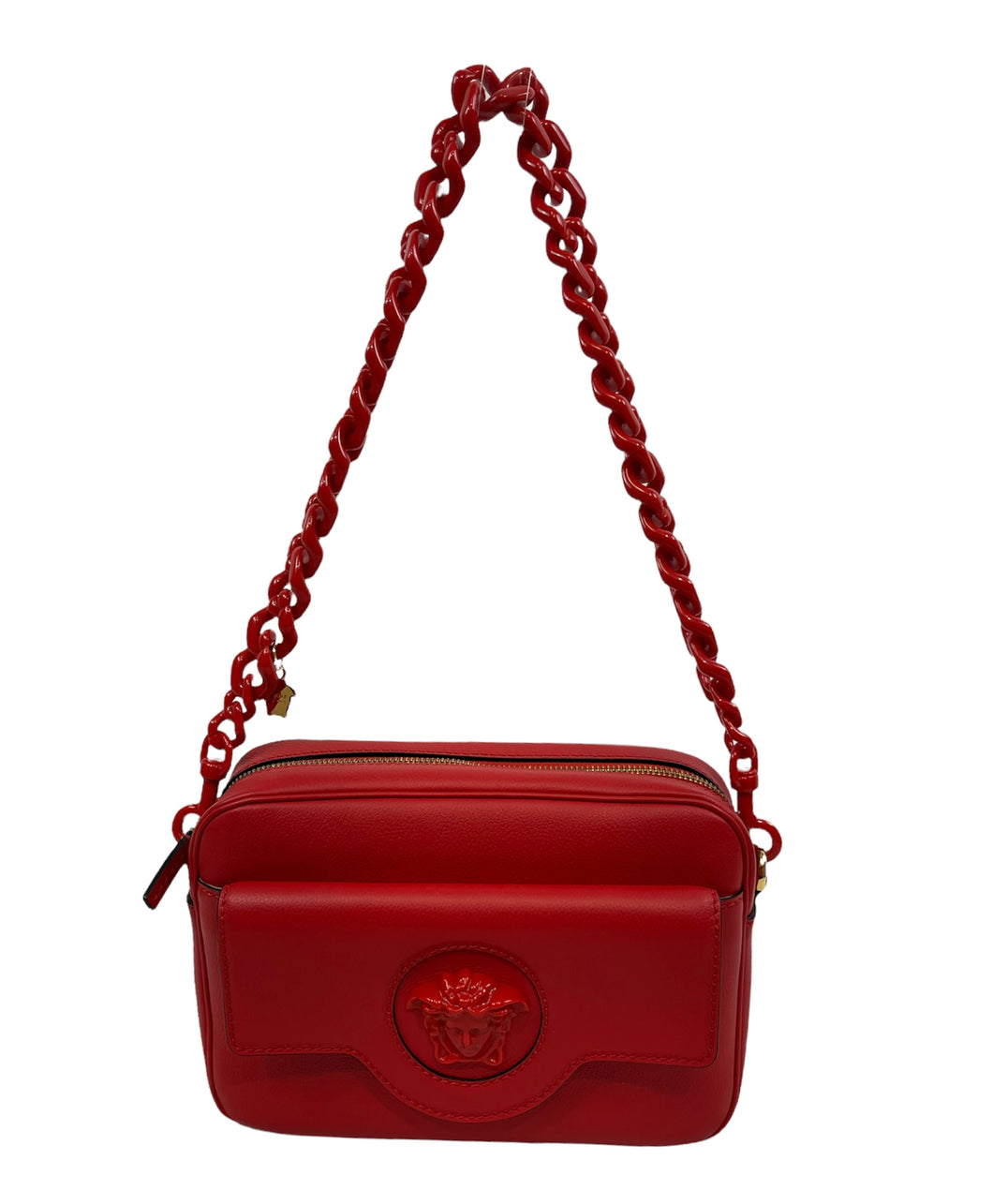 Versace La Medusa Leather Camera Bag Red (includes crossbody strap)