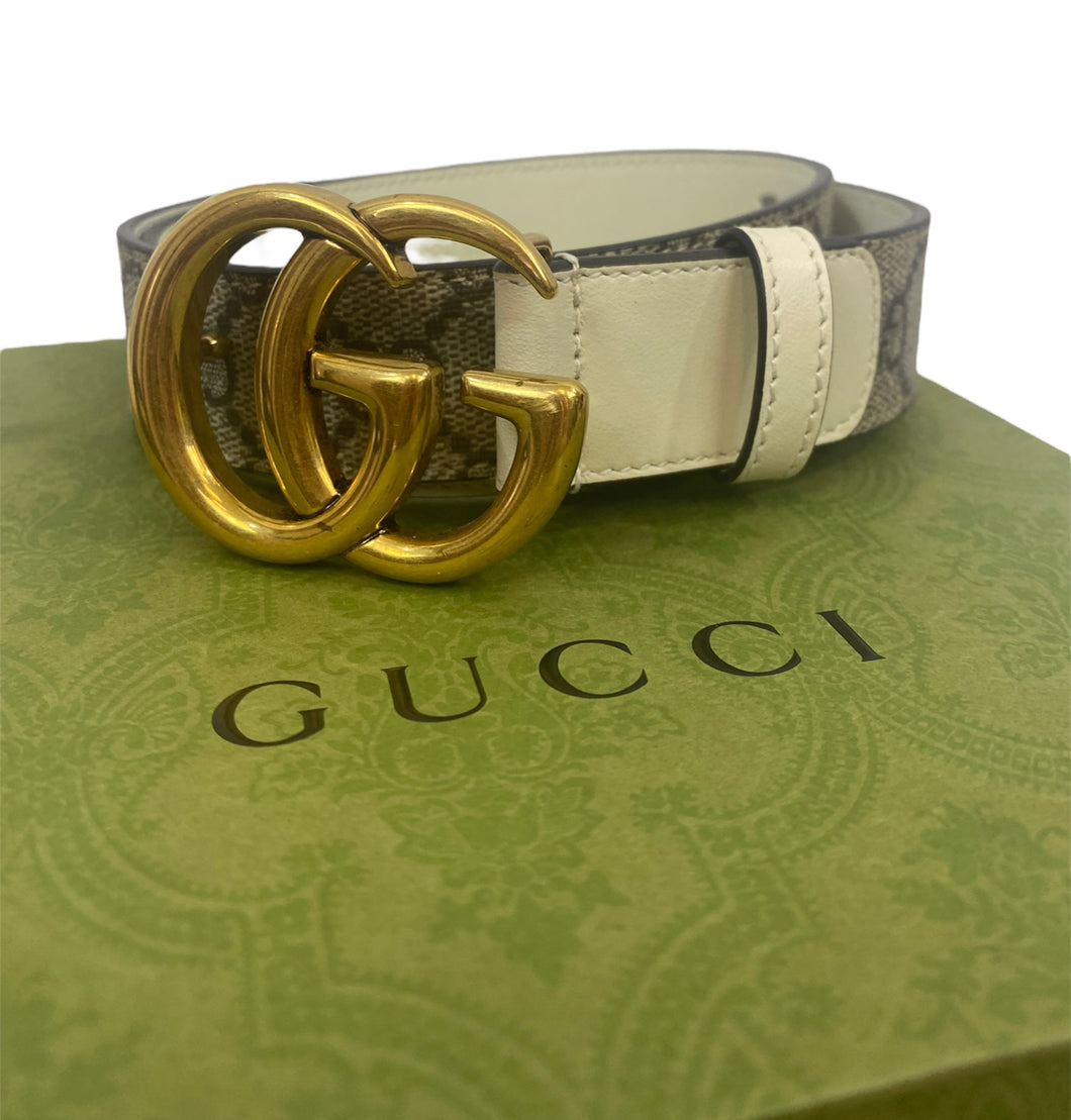 Gucci GG White Marmont Leather Belt