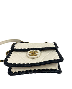 Chanel chain calfskin b&w crossbody