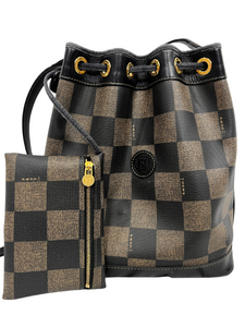 Fendi Checkered Drawstring Bucket Bag