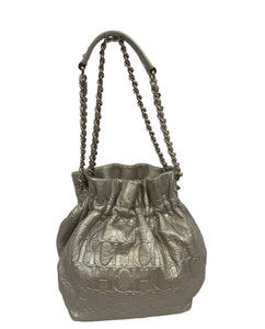 Carolina Herrera Small Silver Bow Bucket Bag