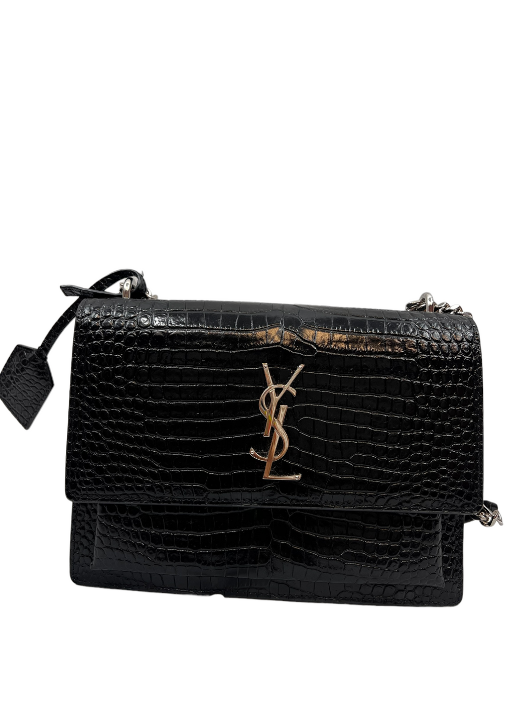 YSL Sunset croc-effect leather shoulder bag