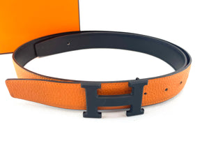 Hermes Black/Orange Reversible Buckle Belt