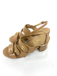 Chanel Calfskin CC Nude Turnlock Sandals