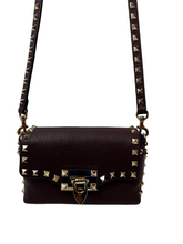 Load image into Gallery viewer, Valentino Garavani Burgundy Mini Leather Rockstud Flap Shoulder Bag
