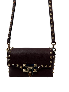 Valentino Garavani Burgundy Mini Leather Rockstud Flap Shoulder Bag