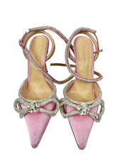 Load image into Gallery viewer, MACH &amp; MACH Double Bow crystal-embellished satin heeled sandals
