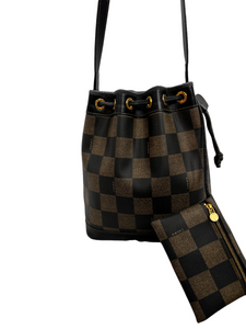 Fendi Checkered Drawstring Bucket Bag