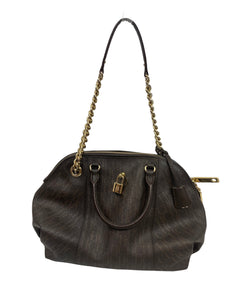 Carolina Herrera Brown Monogram Leather Dome Satchel