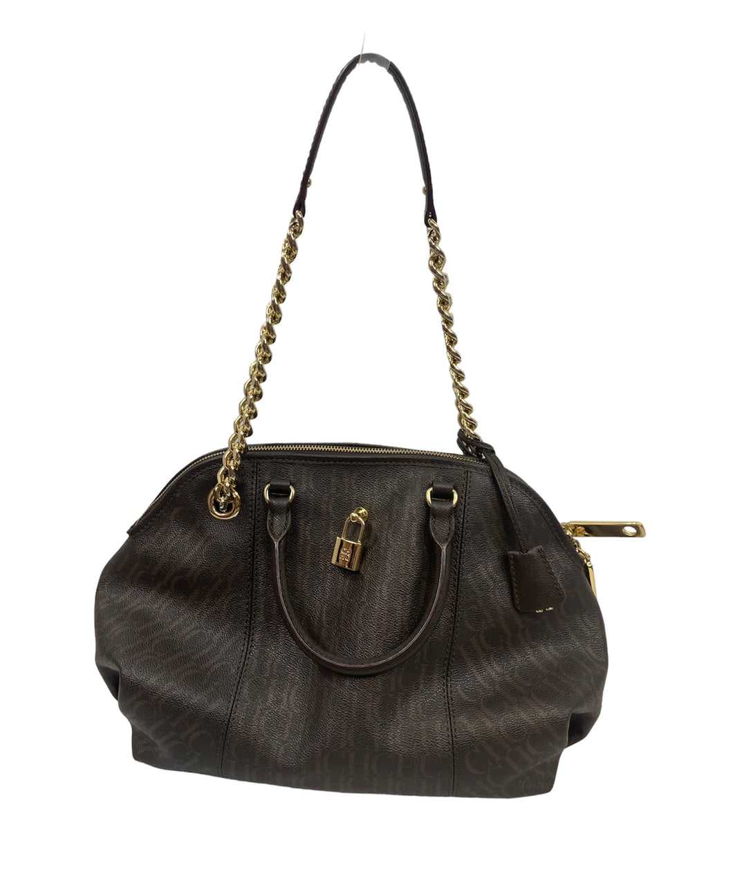 Carolina Herrera Brown Monogram Leather Dome Satchel