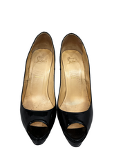 Load image into Gallery viewer, Christian Louboutin Christian Louboutin Black Patent Leather Very Prive Peep-Toe Pumps Size
