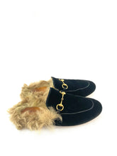 Load image into Gallery viewer, Gucci Black Princetown Velvet Loafers
