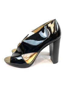 Christian Louboutin Open Toe Black Patent Pumps