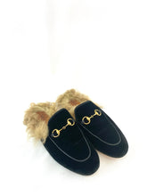 Load image into Gallery viewer, Gucci Black Princetown Velvet Loafers
