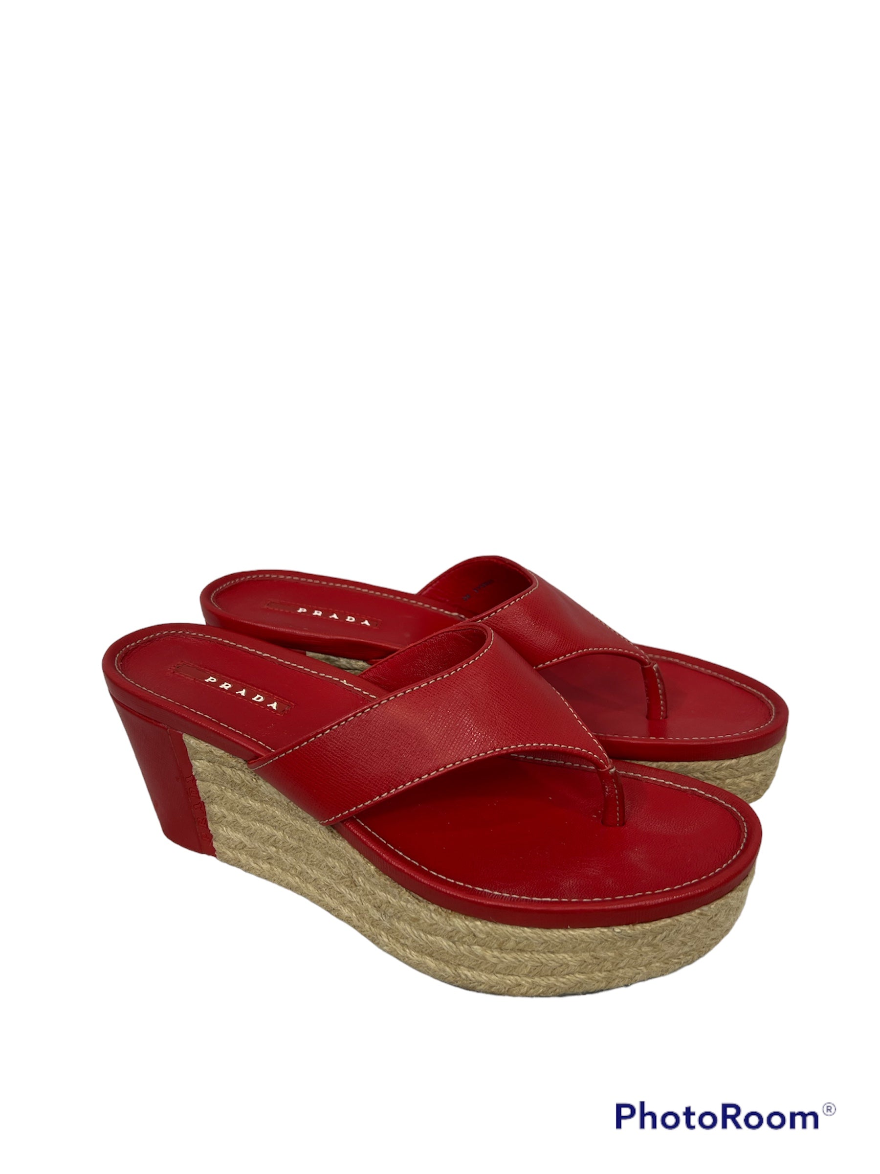 Prada red platform sandals hot sale